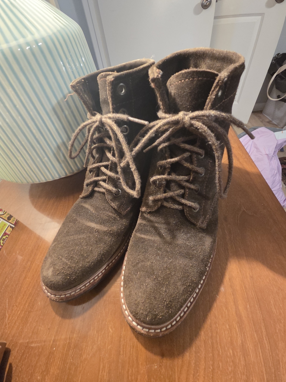 Women's Olive Suede Lace-Up Boots